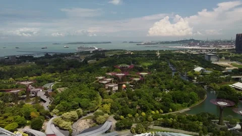 4K Drone Forward Shot Towards Futuristic Tree-Like Structures in Tropical Park Stock Footage 315138870