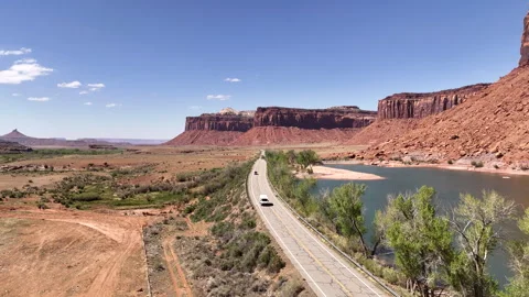 4K Drone Gliding Alongside the Dugout Reservoir on Utah 211 Stock-Footage 313661204