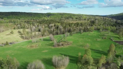 4K Drone green fields, forest in Norway Stock Footage 181652972