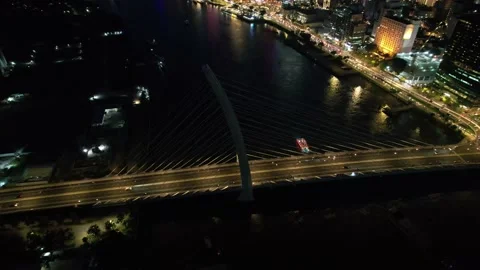 4k drone  of  ho chi minh city during the night skyscrapers skyline Stock Footage 208871845