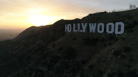 4K Drone of Hollywood sign during sunset	 Stock Footage