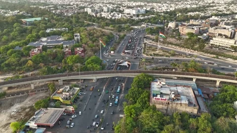 4k Drone hyperlapse of delhi traffic Indian national flag tricolour  Stock-Footage 307431716