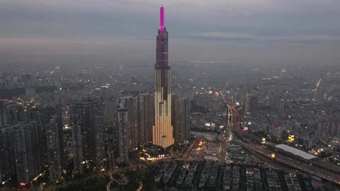 4k drone hyperlapse of  ho chi minh city during the night skyscrappers skyine Stock Footage 204004972