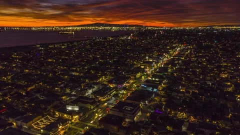 4k Drone Hyperlapse - Long Beach, California | Sunset | 2nd Street | Stock Footage 220691568