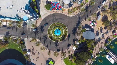 4k Drone Hyperlapse - Long Beach, California | Roundabout | Rainbow Harbor| Stock Footage 256616914