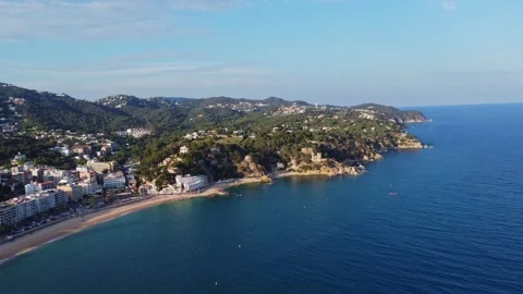 4K Drone Lloret De Mar. Aerial View Of Buildings City, Beach. Costa Brava. Spain Stock Footage 242525919