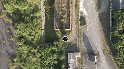 4K Drone Nadir Shot of Waterside Ironworks, Dalmellington Stock Footage 340010026