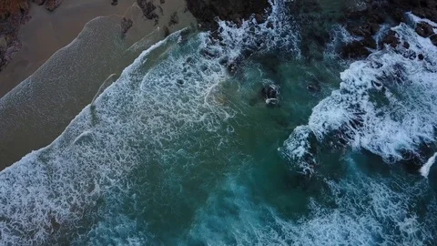 4k Drone Ocean Top View Fly Over Beach to Lookout Stock Footage