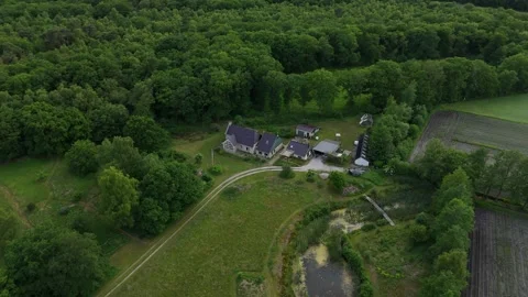4K Drone Orbit Over Forest House in the Netherlands Видео 317401110