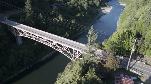 4K Drone Orbiting the Weitchpec Bridge in Humboldt County Stock-Footage 314805285