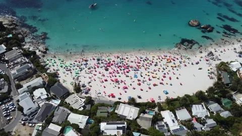 4K Drone Over Clifton 4th Beach Crowds, Cape Town Stock Footage 337396746