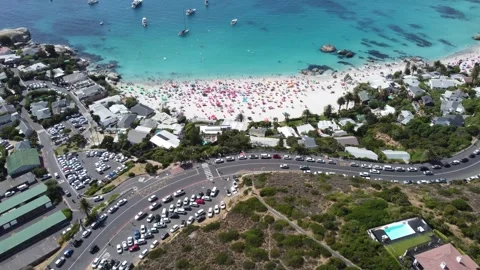 4K Drone Over Clifton 4th Beach Crowds, Cape Town Stock Footage 337396992