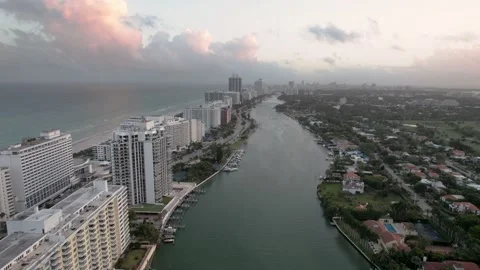 4K Drone over Miami Collins Ave. Stock Footage 233020296