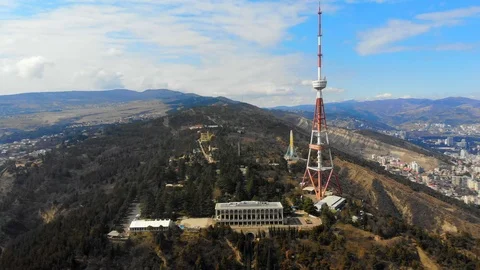 4k drone panoramic view of caucasian nature. sightseeing, road to the funicular Stock Footage 111634281