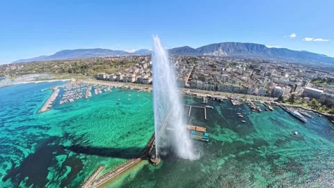 4K Drone POV Flight Over Geneva Harbor at 100m Altitude Video stock 333318964