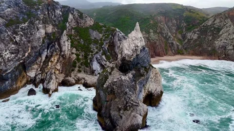4K Drone: Praia da Ursa Bear Rock &amp; Waves, Portugal Coast 動画素材 320620369