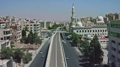 4K Drone Push-in shot for modern highway in Amman - Jordan 6/6/2023 Stock Footage 297231493