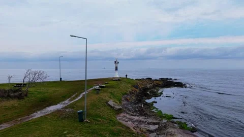 4K Drone Push-in: Yason Burnu Lighthouse in Winter, Jason and Argonauts Site Stock Footage 334338280