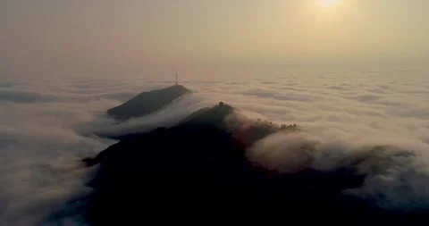 4K Drone Recording of Mountains with Thick Cloud Sea Stock Footage 319668873