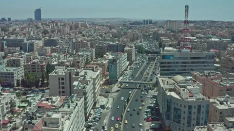 4K Drone reverse shot for a dense busy street in Amman - Jordan 5/5/2023 Stock Footage 297230818