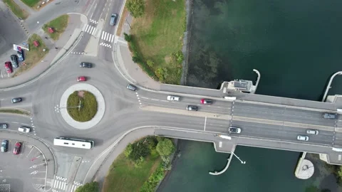 4K Drone Roundabout and bridge Seen From Above with drone, Norway Stock Footage 172495506