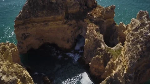 4k drone - Rugged cliffs of Ponta da Piedade.  Algarve region.  Lagos, Portugal. Stock-Footage 82556301