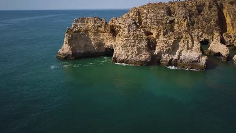 4k drone - Rugged cliffs of Ponta da Piedade.  Algarve region.  Lagos, Portugal. Stock Footage 82591505
