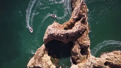 4k drone - Rugged cliffs of Ponta da Piedade.  Algarve region.  Lagos, Portugal. Stock Footage 82591523