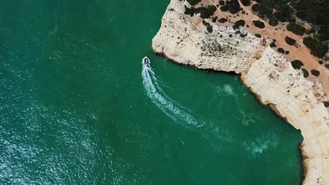 4K Drone. Rugged cliffs, sandy coast ocean Ponta Da Piedade. Algarve. Portugal. Stock Footage 239778782