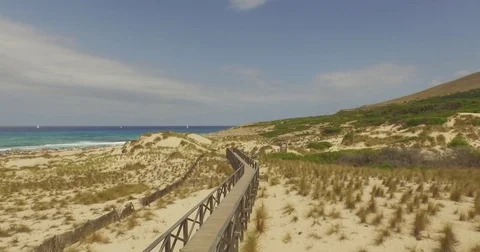 4k Drone Sand Beach bridge in the dunes Stock Footage 75254368