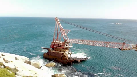 4k Drone. ship wreck drone footage off the coast of sandy bay Stock Footage 144553166