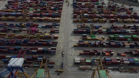 4K Drone: Shipping Container Yard &amp; Cranes at Lisbon Port 動画素材 316681633