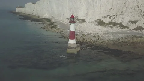 4K Drone Shot Beachy Head Lighthouse Coastline Brighton Eastbourne Sussex Stock Footage 149531428