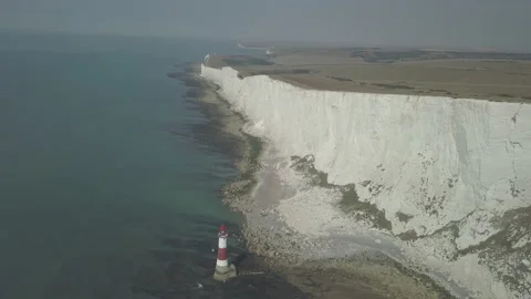 4K Drone Shot Beachy Head Lighthouse Coastline Brighton Eastbourne Sussex Stock Footage 149532636