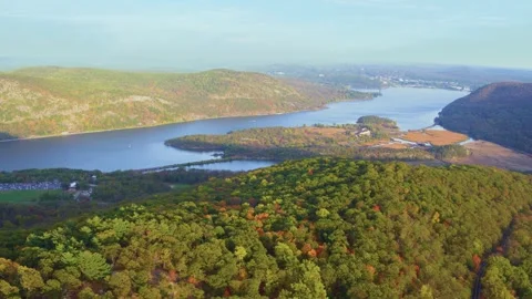 4K Drone Shot of Bear Mountain State Park, Lake, Beautiful Weather Stock Footage 306195699