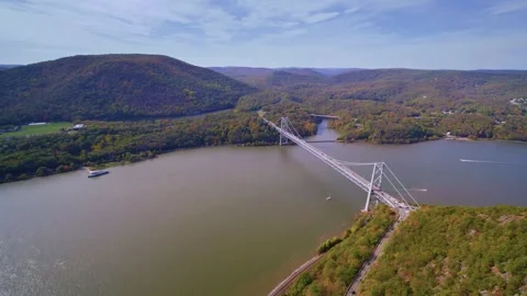 4K Drone Shot of Bear Mountain Bridge, Anthony's Nose, Hudson Valley Stock Footage 306199613