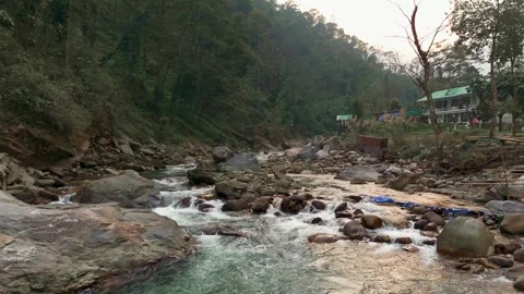 4K drone shot flying just above a fast-flowing Himalayan river in Sikkim, India. Stock Footage 341975165