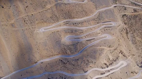 4K Drone Shot of Gata Loops, Ladakh – Curvy Road Through Mountains and Valley Stock Footage 309504032