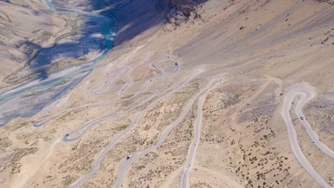 4K Drone Shot of Gata Loops, Ladakh – Zigzag Road in Mountains Stock Footage 310736616