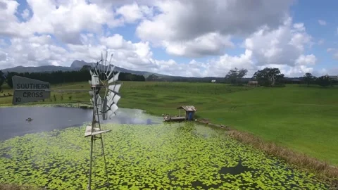 4k Drone Shot going around lake on farm. Stock Footage 157947116