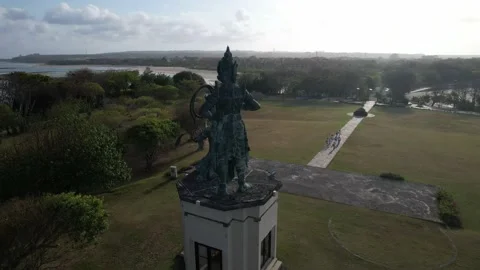 4k drone shot of Krishna and Arjuna Statue in Nusa Dua Bali Indonesia mahabharat Stock Footage 208303089