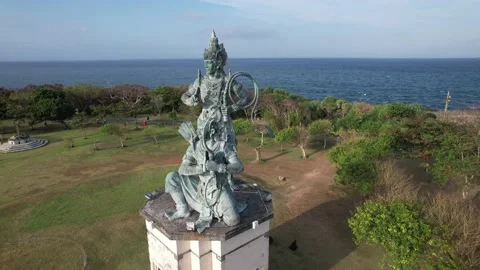 4k drone shot of Krishna and Arjuna Statue in Nusa Dua Bali Indonesia mahabharat Stock Footage 208303707