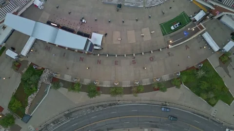 4K Drone Shot Looking Down at Huntington Bank Stadium U of M Gophers Minneapolis Stock Footage 220468765