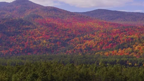 4K Drone Shot of a Mountain Covered in a Fall Forest in Schroon, Adirondack Park Stock Footage 306196564