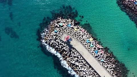 4K Drone Shot of Mukho Harbor Breakwater and Blue East Sea, South Korea Stock Footage 337612973