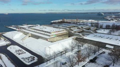 4K drone shot of an old Soviet concert hall in Tallinn, Estonia Stock Footage 139352609
