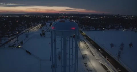 4K Drone Shot Orbiting Bloomington Water Tower At Sunset Bloomington MN Stock Footage 257418366