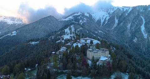 4k drone shot over caux and montreux switzerland in winter with view of swiss Vídeo Stock 117344191