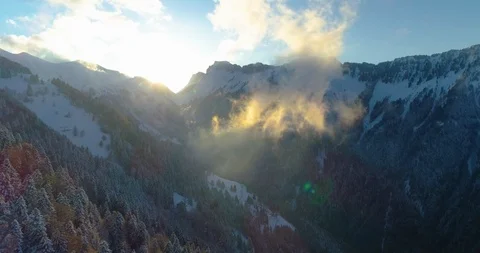 4k drone shot over snow forest in swiss montain near montreux Stock-Footage 117347301