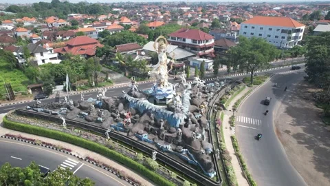 4k drone shot of statue of ram in Bali indonesia depicting a scene from ramayan Stockbeeldmateriaal 204005363